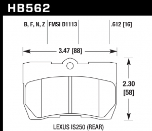 Колодки тормозные HB562N.612 HAWK HP Plus; 16mm