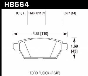 Колодки тормозные HB564B.567 HAWK Street 5.0 задние FORD Fusion 06-> / Mazda 6 08->
