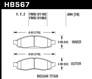 Колодки тормозные HB567Z.694 HAWK PC передние INFINITI QX56 / Nissan Armada, Pathfinder до 2006 г.в.