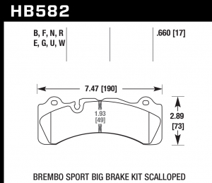 Колодки тормозные HB582G.660 HAWK DTC-60 Brembo Scalloped 17 mm