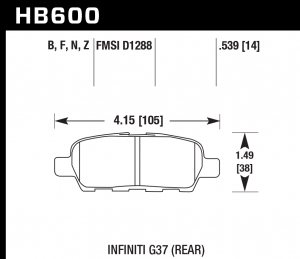 Колодки тормозные HB600N.539 HAWK HP Plus; 14mm