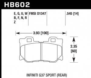 Колодки тормозные HB602U.545 HAWK DTC-70 Nissan (Rear) 13 mm