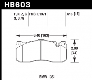 Колодки тормозные HB603N.616 HAWK HP Plus, BMW Performance;  MINI JCW;