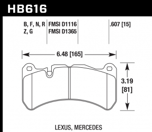 Колодки тормозные HB616F.607 HAWK HPS  передние MERCEDES CLK (C209) 5.5 55 AMG