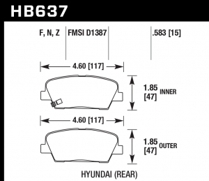 Колодки тормозные HB637N.583 HAWK HP Plus; 15mm