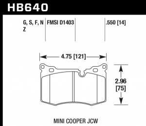 Колодки тормозные HB640Z.552 HAWK PC передние MINI 2009-> JOHN COOPER WORKS