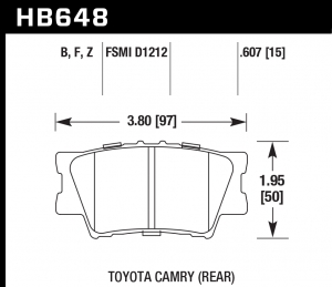 Колодки тормозные HB648Z.607 HAWK PC задние TOYOTA CAMRY 2007-> / RAV 4 2005->