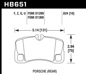 Колодки тормозные HB651G.624 HAWK DTC-60  задние Porsche 911 (997) GT2, GT3, Turbo
