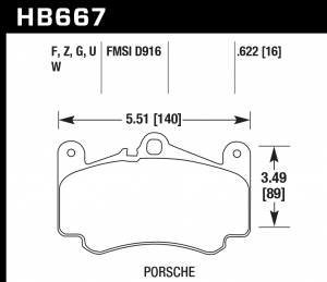 Колодки тормозные HB667W.622 HAWK DTC-30 Porsche 16 mm