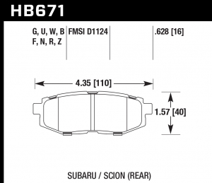 Колодки тормозные HB671G.628 HAWK DTC-60 задние Subaru BR-Z/Toyota GT86