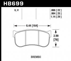 Колодки тормозные HB699Q1.14 HAWK DTC-80; Brembo GT-3 caliper (wide annulus) 29mm