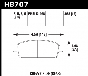 Колодки тормозные HB707F.638 HAWK HPS зад Chevrolet Cruze
