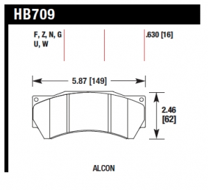 Колодки тормозные HB709N.630 HAWK HP Plus Alcon Monoblock 6 CAR97