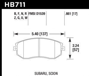 Колодки тормозные HB711B.661 HAWK HPS 5.0; перед Subaru BRZ, Toyota GT 86, Forester, Impreza 2011->