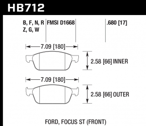 Колодки тормозные HB712W.680 HAWK DTC-30; Focus ST 17mm