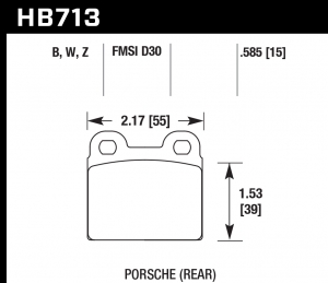 Колодки тормозные HB713W.585 HAWK DTC-30; Porsche (Rear) 15mm