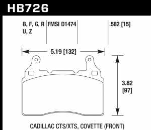 Колодки тормозные HB726U.582 HAWK DTC-70; 2010-2013 Camaro 6.2 Liter (Front) 15mm