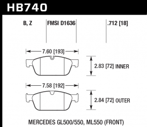 Колодки тормозные HB740Z.712 HAWK PC; передн MB GL W166 AMG Sports Package