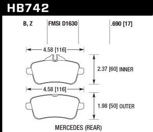 Колодки тормозные HB742Z.690 HAWK PC; 18mm