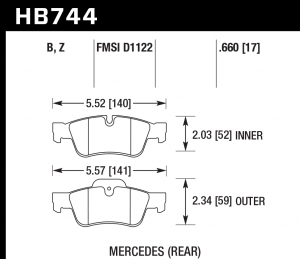 Колодки тормозные HB744B.660 HAWK Street 5.0 зад MB M W164; R W251; G W463; GL X164;