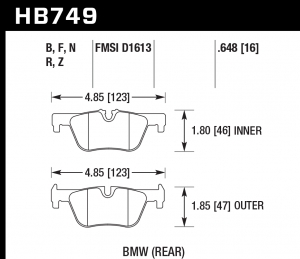 Колодки тормозные HB749Z.648 HAWK PC; 17mm BMW F20 F22 F30 F31 F32 F33 F34 F36