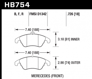 Колодки тормозные HB754R.726 HAWK Street Race; MB SLK R172; CLS C218; E W212; 19mm