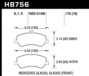 Колодки тормозные HB756B.770 HAWK Street 5.0 перед MB GLK W204