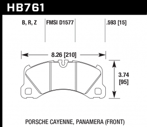 Колодки тормозные HB761B.593 HAWK Street 5.0 передние PORSCHE CAYENNE, PANAMERA, MACAN; VW TOUAREG