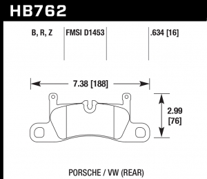 Колодки тормозные HB762F.634 HAWK HPS; задние PORSCHE CAYENNE 92A, VW TOUAREG 7P5 2010->
