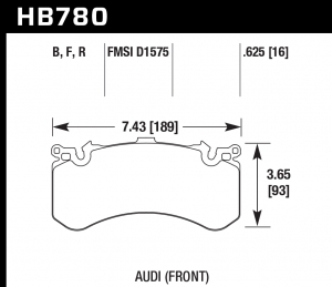 Колодки тормозные HB780F.625 HAWK HPS; перед AUDI A6, S6, A7 4G; A8 S8 4H; PR 1LU, 1LX, 1LN 