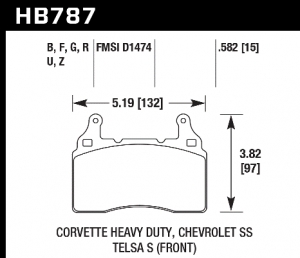 Колодки тормозные HB787F.582 HAWK HPS; перед TESLA S; Corvette 2014-> ; Camaro 2010->