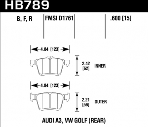 Колодки тормозные HB789Z.600 HAWK PC, задние A3 8V; TT 8S; GOLF 7; PASSAT 3G;  ― MaxiSport Tuning