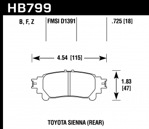 Колодки тормозные HB799B.597 HAWK Street 5.0; задн. Lexus RX350 2010-> ; HIGHLANDER 2010->