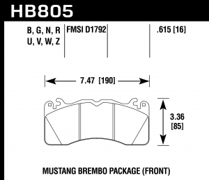 Колодки тормозные HB805R.615 HAWK Street Race; перед FORD MUSTANG BREMBO PACKAGE 2015->