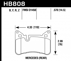 Колодки тормозные HB808Z.570 HAWK  Mercedes-Benz C63 AMG Black Series задние