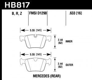 Колодки тормозные HB817Z.633 HAWK PC Mercedes-Benz CL63 AMG  задние