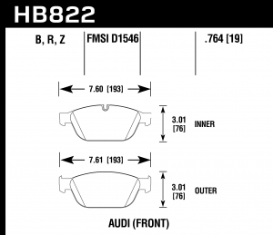Колодки тормозные HB822Z.764 HAWK PC Audi A8 Quattro  передние