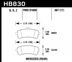 Колодки тормозные HB830R.667 HAWK Street Race Mercedes-Benz SL63 AMG  задние