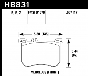 Колодки тормозные HB831Z.667 HAWK PC Mercedes-Benz SL400  передние