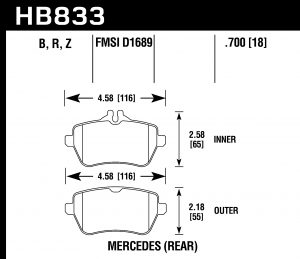 Колодки тормозные HB833B.700 HAWK HPS 5.0 Mercedes-Benz S550 4Matic задние