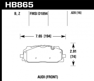 Колодки тормозные HB865B.620 перед A4 B9; A5 F53; Q5 FYB; Q7 4MB; Akebono диск 350mm; 375mm ― MaxiSport Tuning