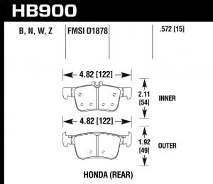 Колодки тормозные HB900B.572 HAWK HPS 5.0 Honda Civic  задние