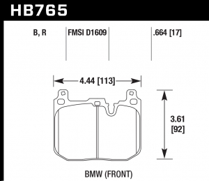 Колодки тормозные HB765B.664 HAWK HPS 5.0; перед BMW M4 F82, F32; M3 F80 F30; F20 F22 F87 M-Perfor